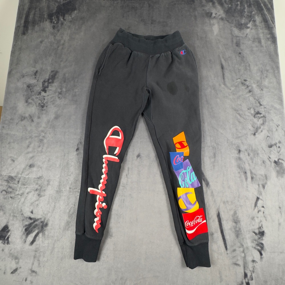 Champion Joggers Mens Small Black Coca-Cola Reverse Weave Graphic Sweatpants